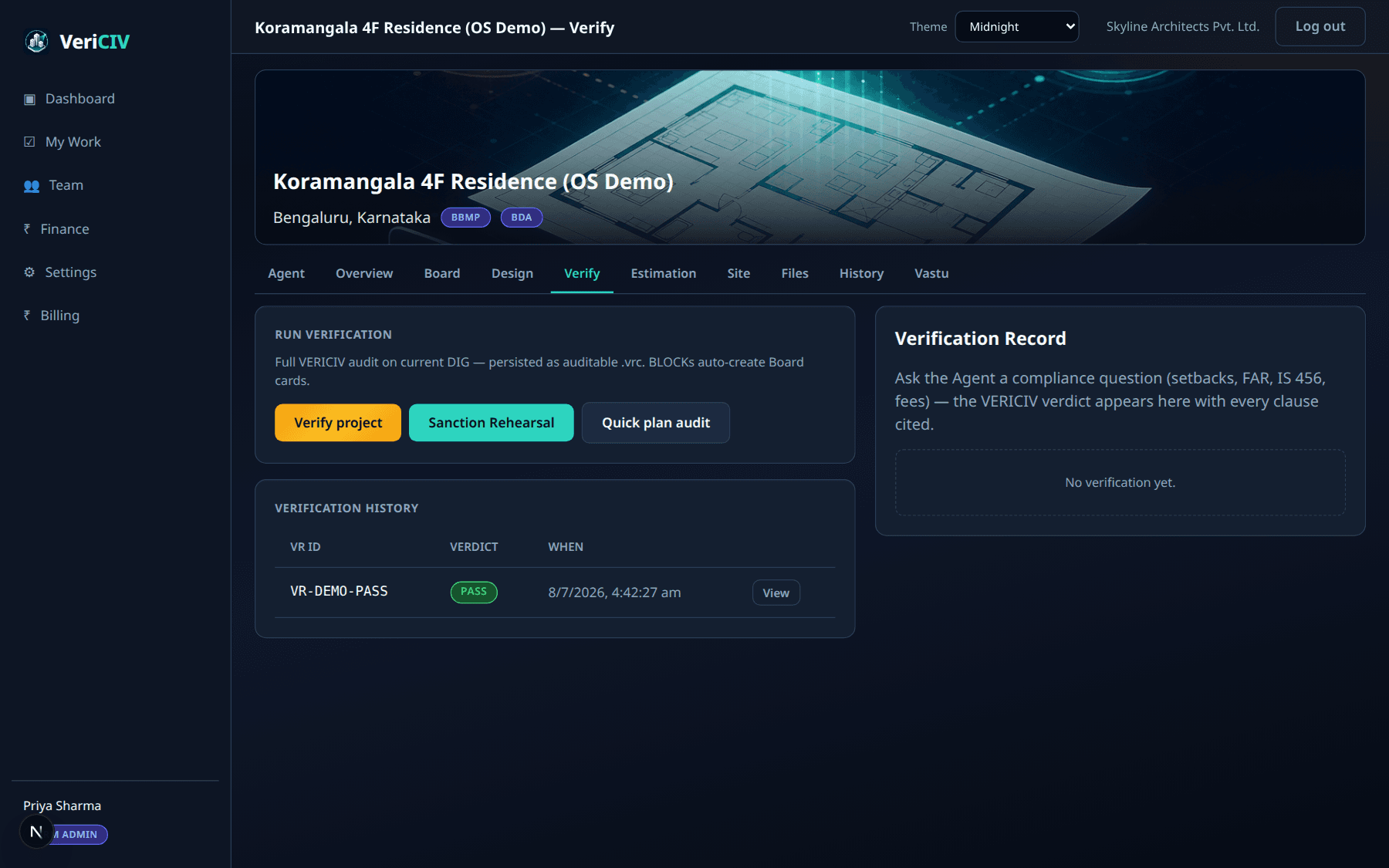 VeriCIV Verify — clause-cited Verification Record